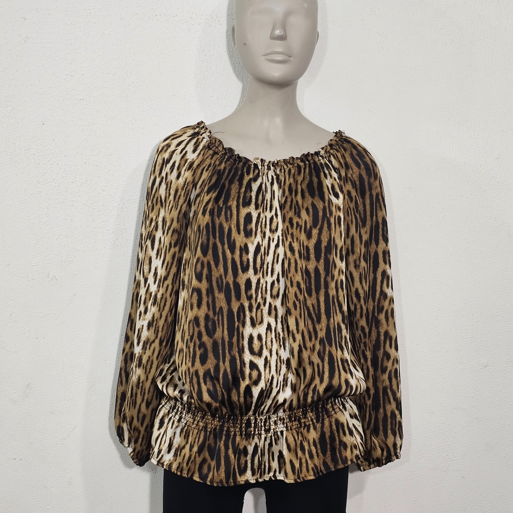 Michael Kors Blouse-Womens Medium-Leopard/Cheetah Print Top-Stretch Animal Print - Picture 4 of 12